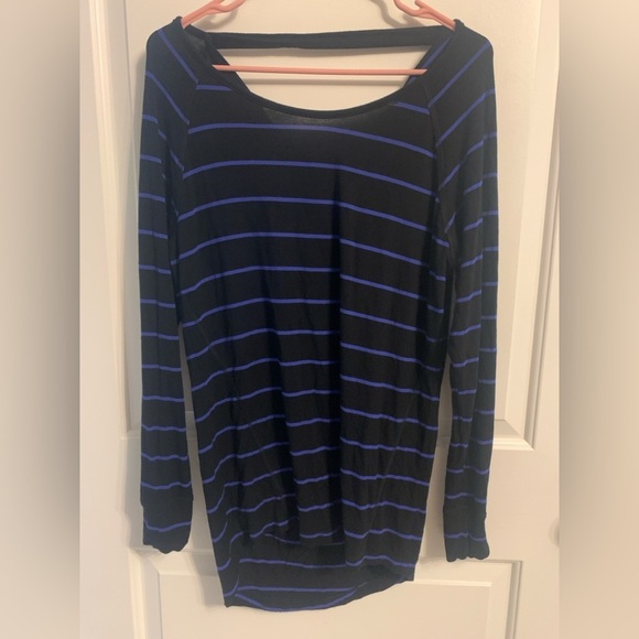 Black & Purple Small Striped Long Sleeve Top, Preloved - Picture 1 of 5